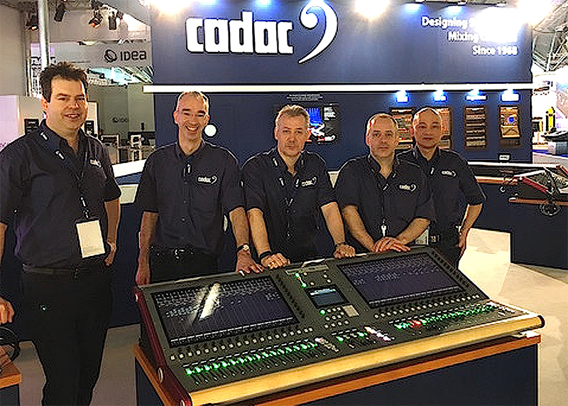 The Cadac team with the new CDC seven console, (L-R): Nick Fletcher, James Godbehear, Peter Hearl, Rob Hughes and David Kan.