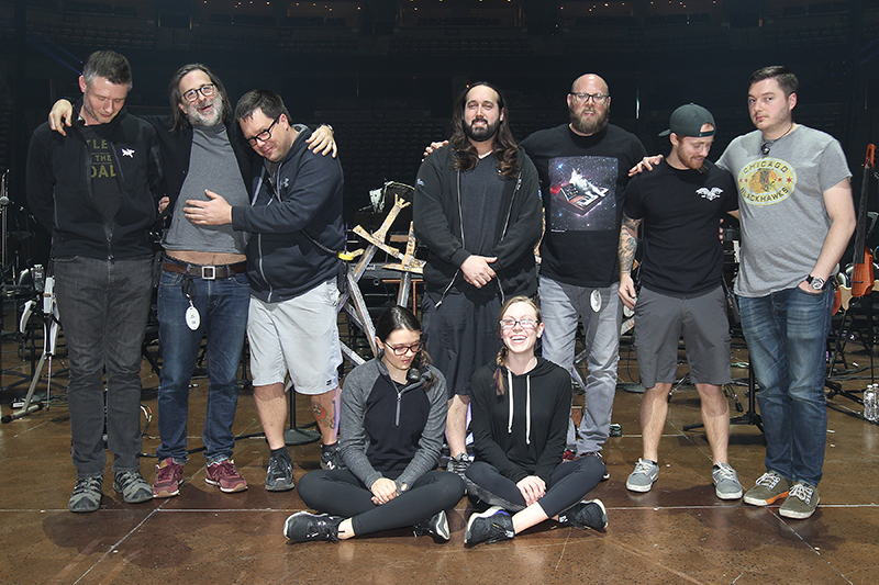 The audio crew takes a rare breather to gather for a group photo.