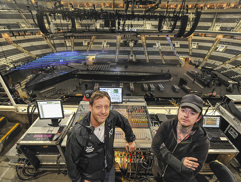 FOH engineer Derek Brener (left) with systems engineer David Quigley. Photo by Steve Jennings