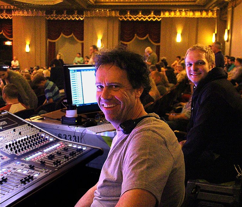 It’s showtime! FOH engineer Gordon Reddy on the DiGiCo SD8 and FOH tech Alex Fedrizzi (at right) await the opening curtain.