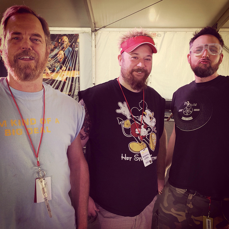 The Profound Sound team working a ‘Sun’s Out, Guns Out Day’ show. From left, William Floyd, Joe Brown and monitor guy Will Odom.