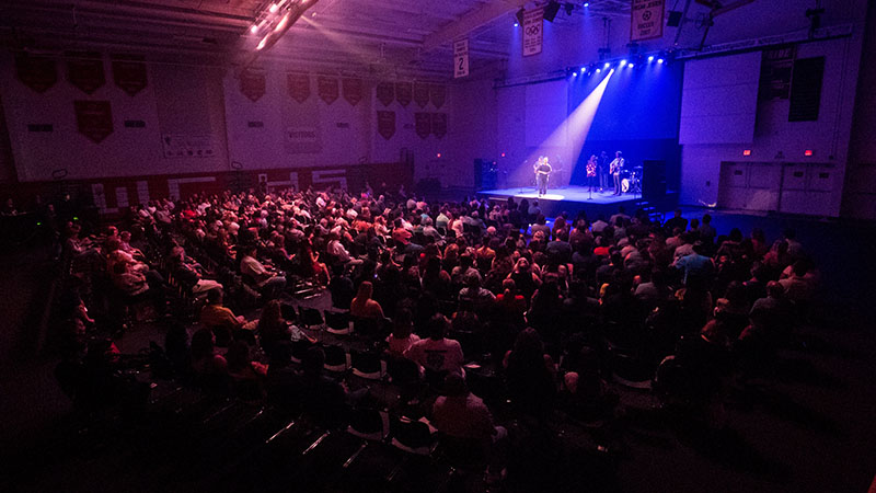 The church uses Meyer Sound’s new Mobile H.O.W. Solution to conduct services off-site. Pictured here, the service in the gym at Whittier Christian High School in La Habra, CA.