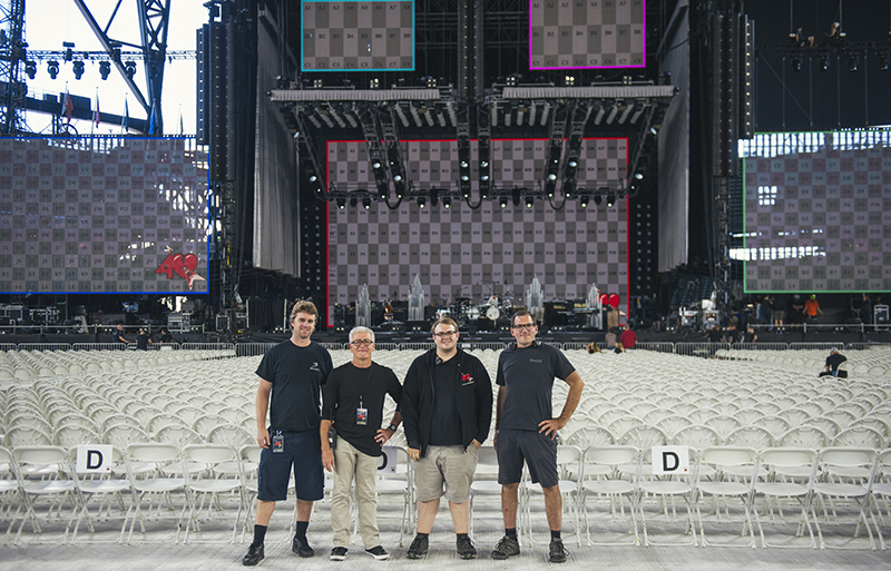 From left, the 2017 tour crew - Marcus Douglas, crew chief; Robert Scovill, concert sound engineer; and P.A. techs Matt McQuaid and Vic Wagner.