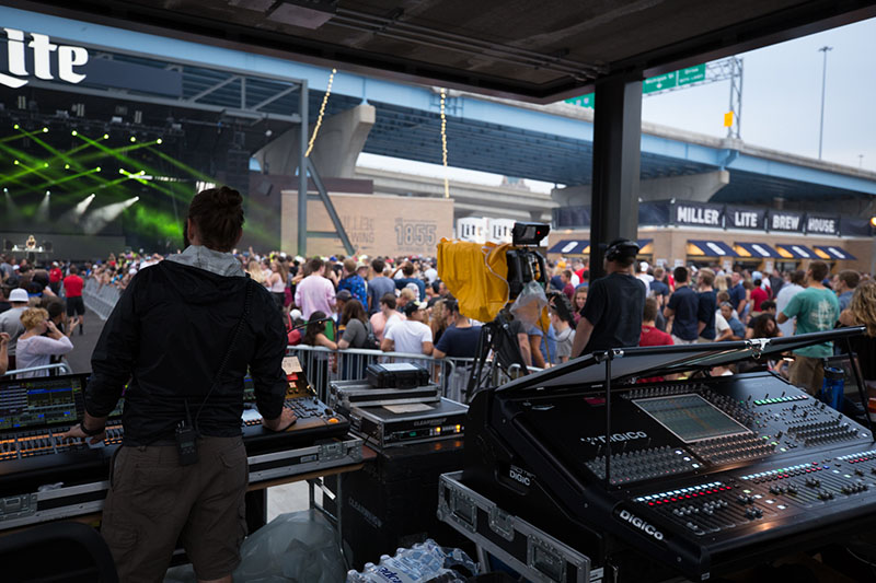 Miller Lite Oasis Stage consoles included DiGiCo SD10 and SD12 desks at FOH and monitor position.