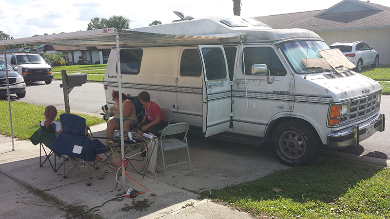 ALP Production & Design’s Kirk Garreans and friends set up a charging station and offered water and comfort.