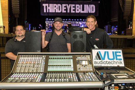 Left to right: monitor engineer Jayson Pietri, tour manager Kyle Wood and FOH engineer Rob Thomas