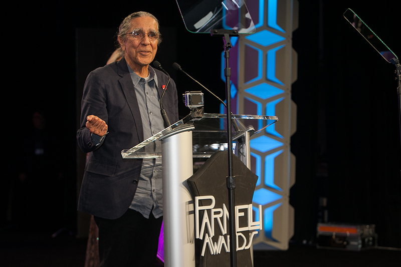 Richard Fernandez, tour manager for Tom Petty and the Heartbreakers, with the Parnelli for Tour Manager of the Year (Photo by Lennie Sirmopoulos)