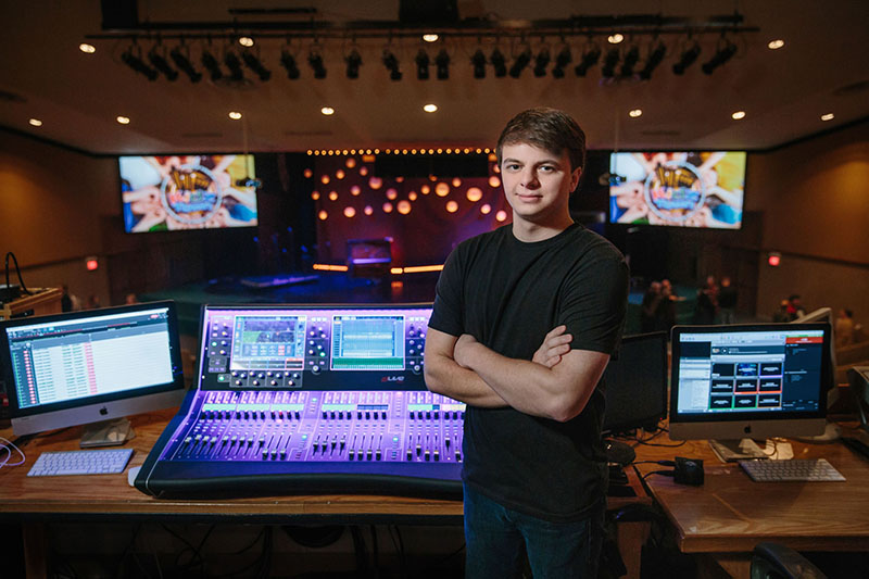 Luke Flowers at FOH with River City Church’s Allen & Heath dLive S5000 console.