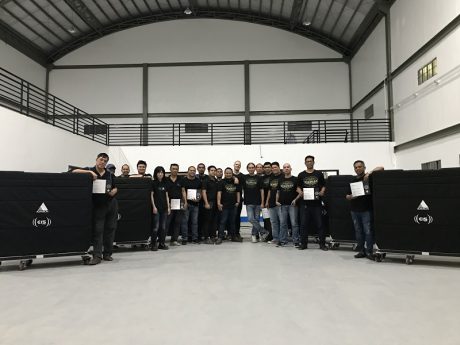 Adamson Applied Certification trainees, including technicians from PMX, at Stage Craft International HQ