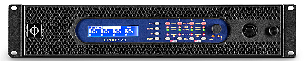 The LINUS12C is a 4-channel, DSP, networkable amplifier that delivers four 3,000W channels.