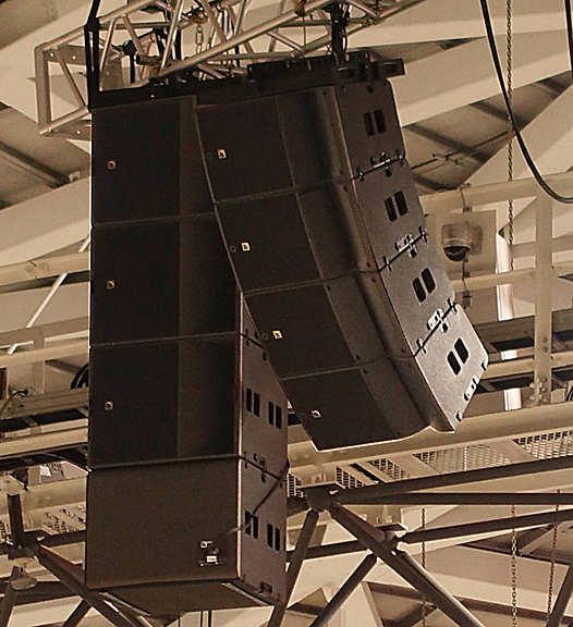 One of the four arrays of four L-Acoustics A15 Focus, alongside four KS21 subwoofers in a cardioid configuration.