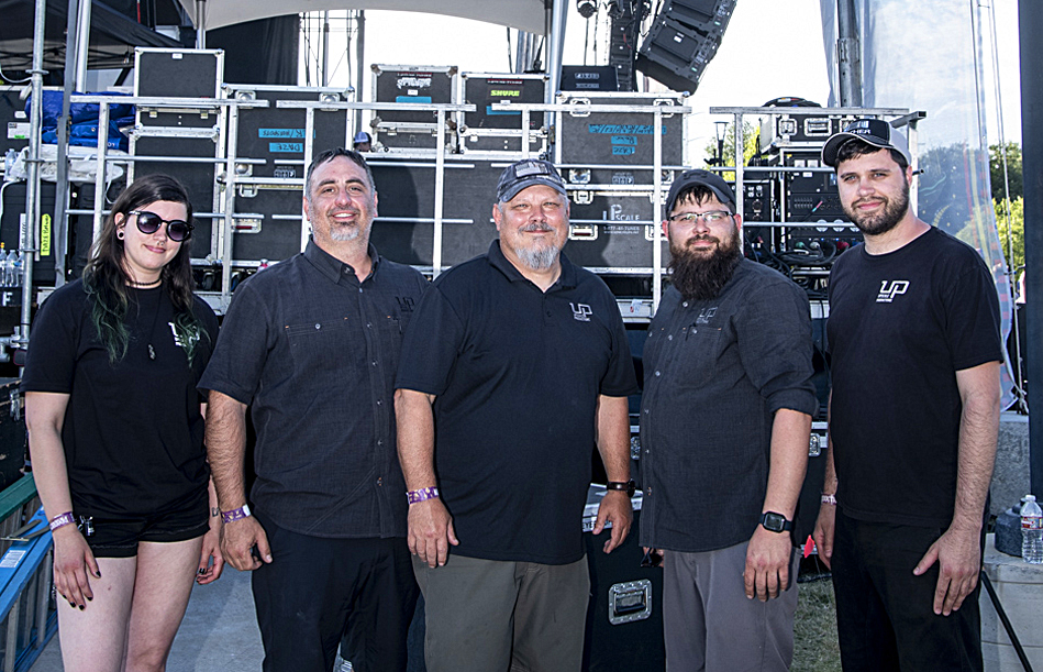 (L-R) Carolyn Slothour, house FOH engineer; Chris Lambert, owner/A1; Perry Comeaux, monitor engineer; Brandon Abshire, crew chief/patch; Michael Lawrence, systems engineer. Photo: Jay Blakesberg