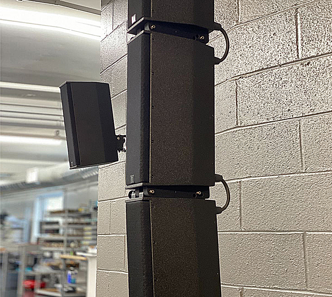 Optional rigging hardware allows columns to be used singly — wall- or pole-mounted or flown in multiple column arrays for extended coverage and SPL handling.