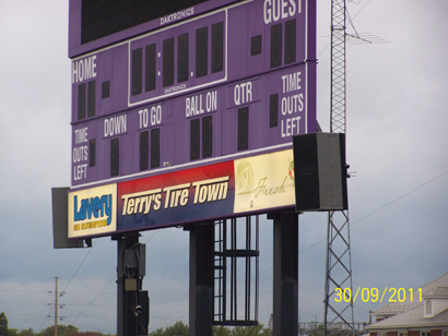 One Systems gear at University of Mount Union stadium scoreboard
