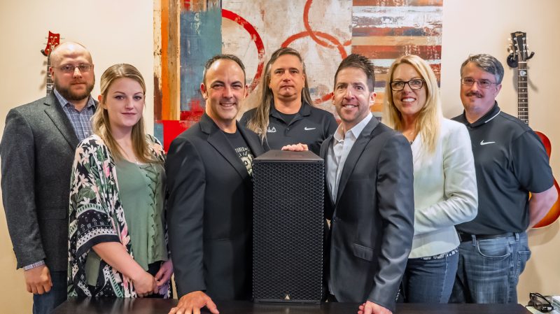 (L-R) Livella Brand Group’s Ward Wasmer & Abbi Livella; Adamson’s Lin Buck; Livella’s Sib Weisbender, Adam Livella, Karin Livella & Russ Gaines