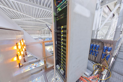 Powersoft rack on gantry at GelreDome Arena
