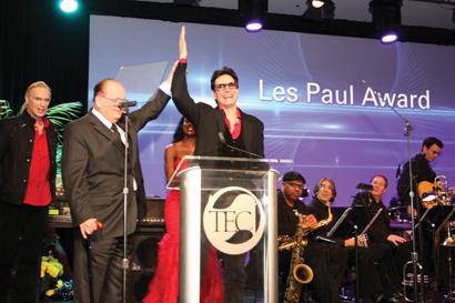 At the TEC Awards 2012, Billy Sheehan and Russ Paul honor Steve Vai with the Les Paul Award