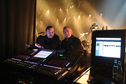 Crew members supporting Tim Christensen and the Damn Crystals with DiGiCos rented from Victory Tour Production include, from left, monitor engineer Daniel Devantier and FOH engineer Paul Hammann