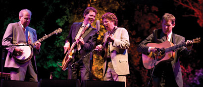 Hot Rize performing onstage with a few effective mic choices including a Shure SM81 on mandolin and an SM57 on banjo.