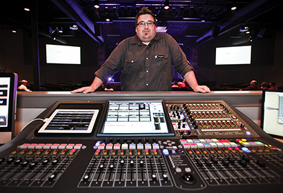 Bay Community Church FOH engineer Kevin Lammons with his Midas PRO2