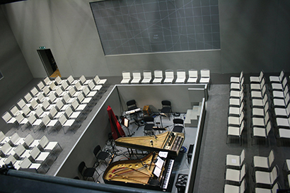 The setup for SUM at the Linbury Studio Theatre venue within the Royal Opera House at Covent Garden 