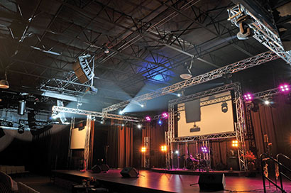 The stage at Metro South Church in the Detroit area, featuring a new sound system consisting of units from D.A.S. Audio, sourced through GC Pro. Photo credit: Jamie Mink.