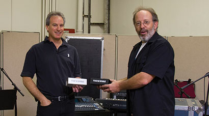 Andy Heller and Gary Wood, co-owners of Audio Production Group, with their Countryman Type 10S and Type 85S Stereo Direct Boxes.
