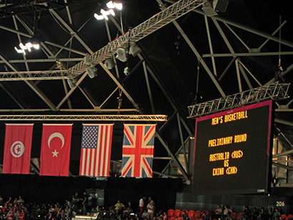 Olympics Basketball announcements were heard via Community Pro gear