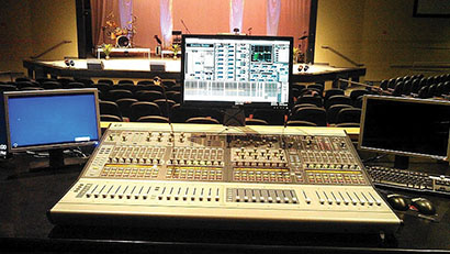The FOH position at Bridgeway Community Church in Columbia, Maryland. Bridgeway has been relying on GC Pro for its wireless systems and related products.