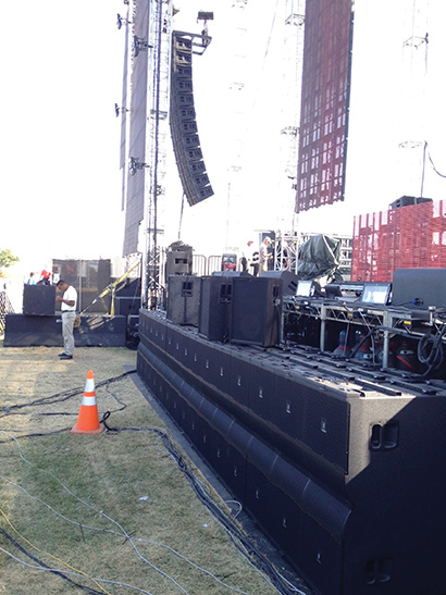 Flag Systems provided JBL V25 line arrays and S28 subwoofers to the Jazz Fest West and HARD Summer outdoor festivals. Pictured here, the HARD Summer festival.