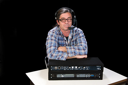 Mark Richardson, Production Coordinator, University of Melbourne with the Clear-Com Tempest2400 wireless intercom system