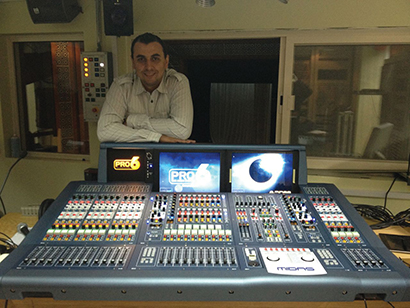 Chicco Hiranandani, Business Development Manager at Midas Middle East distributors NMK with the PRO6 provided to the Heritage Theatre in Abu Dhabi, UAE