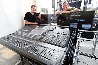 From left, Delicate Productions system tech Philip Reynolds and FOH engineer Rob Thomas