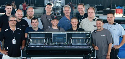 Clearwing (LtoR) Front Row: Kerry Miller, ProShop/Systems Integration Manager; Bill Price, Audio Systems Technician; Steve Harvey, Audio Systems Technician; Sam Brunclik, Shop Audio Assistant; Brian Griswold, Audio Systems Technician; Chris Balke, Festivals Coordinator/Audio Systems Technician. Top Row: Bryan Baumgardner, Audio Operations; Trevor Powers, Audio Systems Tech/Video Engineer; Andre St. Pierre, Audio Systems Technician; Mike Grabarczyk, Audio Systems Technician; Gregg Brunclik, President/CEO; Matt Larson, DiGiCo/Group One; Jeff Schauer, Senior Audio Systems Technician.