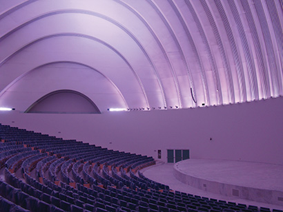 The Congress Palace auditorium ceiling is nearly 150 feet high.