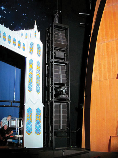 The Book of Mormon’s KARA-equipped speaker tower at the musical’s Denver preview