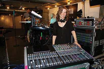Byrony October with Soundcraft Si Performer, which she used to mix performances by Delilah this year