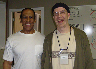 Corey Phillips from Radial Engineering with Devin Townsend at the Radial offices in Vancouver, BC before Townsend traveled to London for the show.
