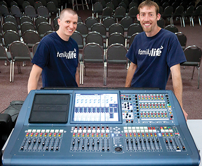 From left, sound engineers Jamie Heale and Jeremy Hill of Family Life Ministries with their Midas PRO2.