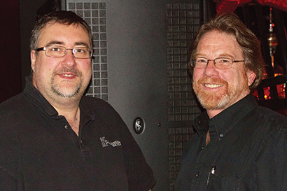 Gary Agresti (left) with The Flying Monkey general manager Brooks Bartlett (right)
