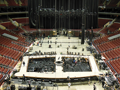 The first show’s setup, at Wells Fargo Center in Philadelphia.