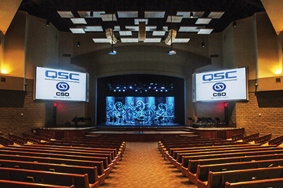The Sanctuary at First Baptist Church of Elkhart, Indiana featuring QSC KLA Line Array System and K and KW Series Loudspeakers