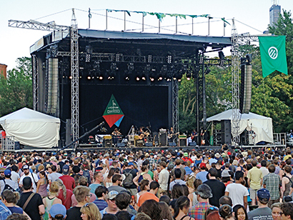 The Green Stage setup included 18 NEXO GEO Ts per side, 20 CD18s, and Yamaha PM5D-RH digital consoles for front of house and monitor mixing. 