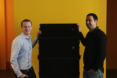 From left, Stagetex’s Peter van Neste, the L-Acoustics ARCS WIFO and Adlib's Nick Turner