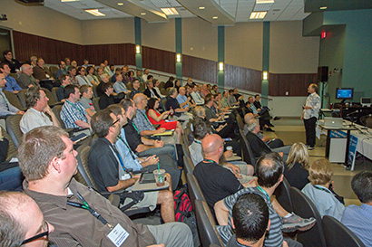Bob McCarthy, Senior Education Consultant, Meyer Sound, gives his keynote address at the AES 50th International Conference. Photo by Kelly Ford.