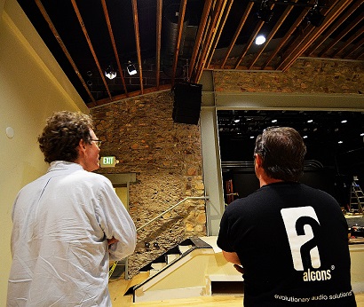 Nick Forster, left, with David Rahn, Alcons Audio’s North American Sales Manager at eTown Hall