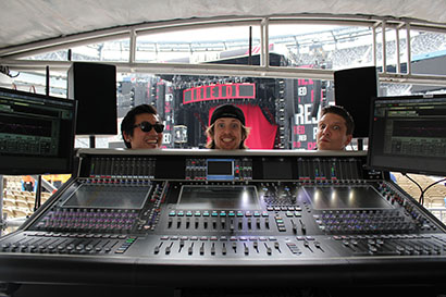 FOH and monitor guys Scott Wasilk, David Payne and Jordan Kolenc are heads-up for any changes on the fly.