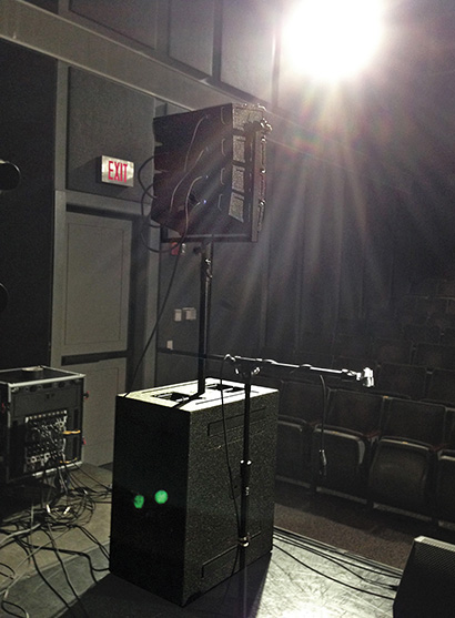 Four VUE al-4 elements atop a VUE hs-25 ACM subwoofer