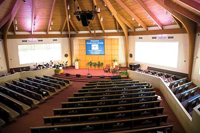 The church is now using an IDR 64 at FOH to drive a new Turbo Sound TCS 1061 line array powered by Ashley NE 2400 amplifiers and a series of Shure ULX-D wireless microphones