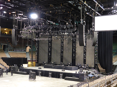 The setup included 11 MLA speakes, one MLD (for downfill) and 12 MLA Compact enclosures per side, with 12 MLX subwoofers, and also six W8LMD and four WT2s for side fills.